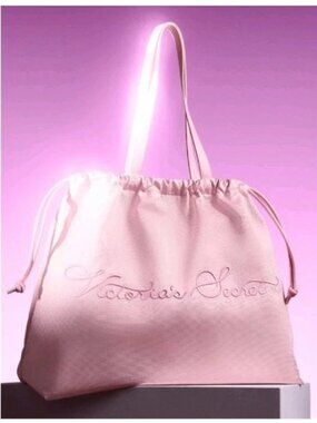 Victoria's Secret Cinched Pink Satin Large Size Tote Bag Drawstring Closure NWT